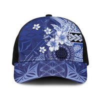 Samoa Siapo Pattern With Navy Hibiscus Baseball Net Cap LT05 One Size Black Navy - Polynesian Pride