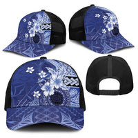 Samoa Siapo Pattern With Navy Hibiscus Baseball Net Cap LT05 - Polynesian Pride