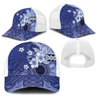 Samoa Siapo Pattern With Navy Hibiscus Baseball Net Cap LT05 - Polynesian Pride