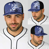 Samoa Siapo Pattern With Navy Hibiscus Baseball Net Cap LT05 - Polynesian Pride