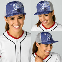Samoa Siapo Pattern With Navy Hibiscus Baseball Net Cap LT05 - Polynesian Pride