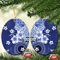 Samoa Siapo Pattern With Navy Hibiscus Ceramic Ornament