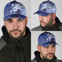 Samoa Siapo Pattern With Navy Hibiscus Classic Cap LT05 - Polynesian Pride