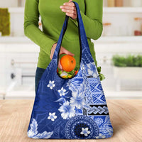 Samoa Siapo Pattern With Navy Hibiscus Grocery Bag LT05 - Polynesian Pride
