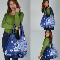 Samoa Siapo Pattern With Navy Hibiscus Grocery Bag LT05 - Polynesian Pride