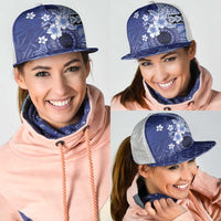 Samoa Siapo Pattern With Navy Hibiscus Mesh Trucker Cap LT05 - Polynesian Pride