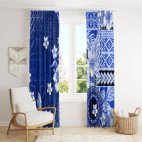 Samoa Siapo Pattern With Navy Hibiscus Window Curtain