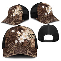 Samoa Siapo Pattern With Brown Hibiscus Baseball Net Cap LT05 - Polynesian Pride