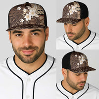 Samoa Siapo Pattern With Brown Hibiscus Baseball Net Cap LT05 - Polynesian Pride
