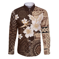 Samoa Siapo Pattern With Brown Hibiscus Family Matching Puletasi and Hawaiian Shirt LT05 Dad's Shirt - Long Sleeve Brown - Polynesian Pride