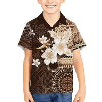 Samoa Siapo Pattern With Brown Hibiscus Family Matching Puletasi and Hawaiian Shirt LT05 Son's Shirt Brown - Polynesian Pride