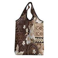 Samoa Siapo Pattern With Brown Hibiscus Grocery Bag LT05 - Polynesian Pride
