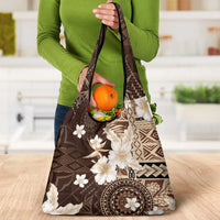 Samoa Siapo Pattern With Brown Hibiscus Grocery Bag LT05 - Polynesian Pride