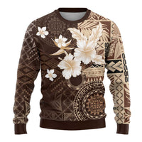 Samoa Siapo Pattern With Brown Hibiscus Ugly Christmas Sweater LT05 - Polynesian Pride