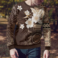 Samoa Siapo Pattern With Brown Hibiscus Ugly Christmas Sweater LT05 - Polynesian Pride