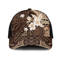 Samoa Siapo Pattern With Brown Hibiscus Mesh Trucker Cap LT05 One Size Black Brown - Polynesian Pride