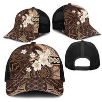 Samoa Siapo Pattern With Brown Hibiscus Mesh Trucker Cap LT05 - Polynesian Pride