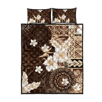 Samoa Siapo Pattern With Brown Hibiscus Quilt Bed Set