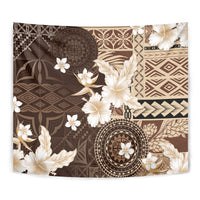 Samoa Siapo Pattern With Brown Hibiscus Tapestry
