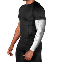 Samoa Siapo Pattern With White Hibiscus Arm Sleeves - Polynesian Pride