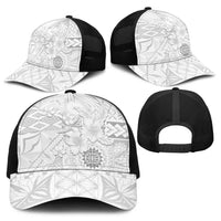 Samoa Siapo Pattern With White Hibiscus Baseball Net Cap - Polynesian Pride