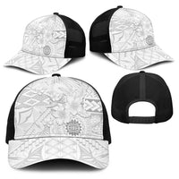 Samoa Siapo Pattern With White Hibiscus Baseball Net Cap LT05 - Polynesian Pride