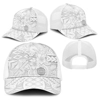 Samoa Siapo Pattern With White Hibiscus Baseball Net Cap LT05 - Polynesian Pride