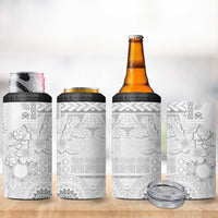 Samoa Siapo Pattern With White Hibiscus 4 in 1 Can Cooler Tumbler