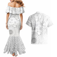 Samoa Siapo Pattern With White Hibiscus Couples Matching Mermaid Dress and Hawaiian Shirt LT05 - Polynesian Pride
