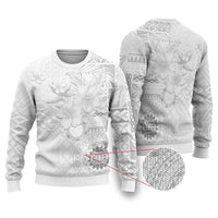 Samoa Siapo Pattern With White Hibiscus Ugly Christmas Sweater LT05 White - Polynesian Pride