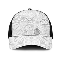 Samoa Siapo Pattern With White Hibiscus Mesh Trucker Cap LT05 One Size Black White - Polynesian Pride