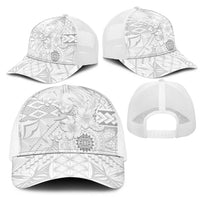 Samoa Siapo Pattern With White Hibiscus Mesh Trucker Cap LT05 - Polynesian Pride