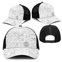 Samoa Siapo Pattern With White Hibiscus Mesh Trucker Cap LT05 - Polynesian Pride