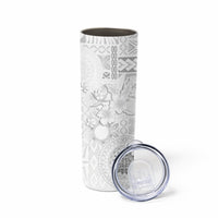 Samoa Siapo Pattern With White Hibiscus Skinny Tumbler
