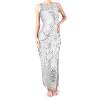 Samoa Siapo Pattern With White Hibiscus Tank Maxi Dress LT05 Women White - Polynesian Pride