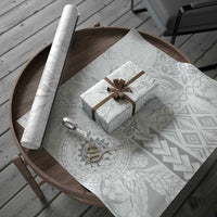 Samoa Siapo Pattern With White Hibiscus Wrapping Paper LT05 - Polynesian Pride