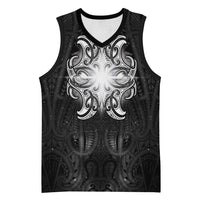 New Zealand Matariki Basketball Jersey Maori Moko Black Galaxy LT05 Unisex Black - Polynesian Pride
