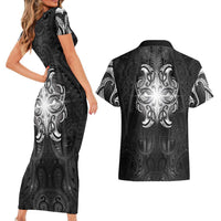 New Zealand Matariki Couples Matching Short Sleeve Bodycon Dress and Hawaiian Shirt Maori Moko Black Galaxy