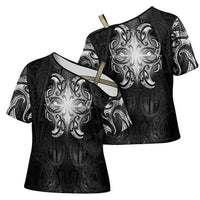 New Zealand Matariki Cross Shoulder Shirt Maori Moko Black Galaxy LT05 - Polynesian Pride