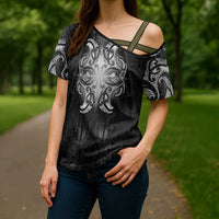 New Zealand Matariki Cross Shoulder Shirt Maori Moko Black Galaxy LT05 - Polynesian Pride