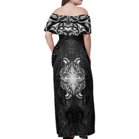 New Zealand Matariki Family Matching Off Shoulder Maxi Dress and Hawaiian Shirt Maori Moko Black Galaxy