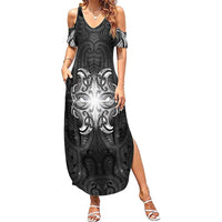 New Zealand Matariki Family Matching Summer Maxi Dress and Hawaiian Shirt Maori Moko Black Galaxy