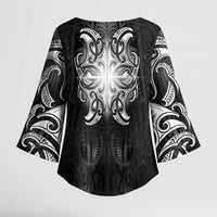 New Zealand Matariki Kimono Sleeve Blouse Maori Moko Black Galaxy LT05 - Polynesian Pride