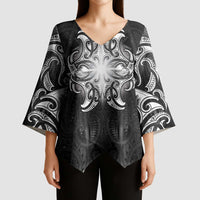 New Zealand Matariki Kimono Sleeve Blouse Maori Moko Black Galaxy LT05 - Polynesian Pride