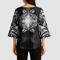 New Zealand Matariki Kimono Sleeve Blouse Maori Moko Black Galaxy LT05 - Polynesian Pride