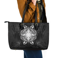 New Zealand Matariki Leather Tote Bag Maori Moko Black Galaxy LT05 - Polynesian Pride