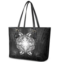 New Zealand Matariki Leather Tote Bag Maori Moko Black Galaxy LT05 - Polynesian Pride