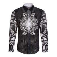 New Zealand Matariki Long Sleeve Button Shirt Maori Moko Black Galaxy LT05 Unisex Black - Polynesian Pride