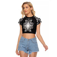 New Zealand Matariki Raglan Cropped T Shirt Maori Moko Black Galaxy LT05 Female Black - Polynesian Pride