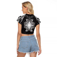 New Zealand Matariki Raglan Cropped T Shirt Maori Moko Black Galaxy LT05 - Polynesian Pride